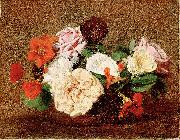 Henri Fantin-Latour Roses and Nasturtiums in a Vase oil painting